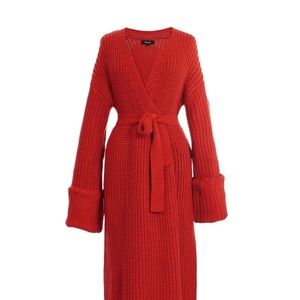 hanifa miya knit cardigan dress red